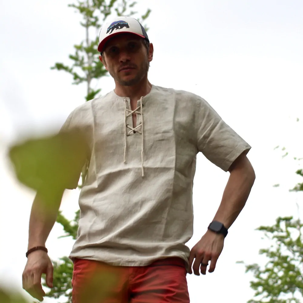 Lněná košile krátký rukáv - režná