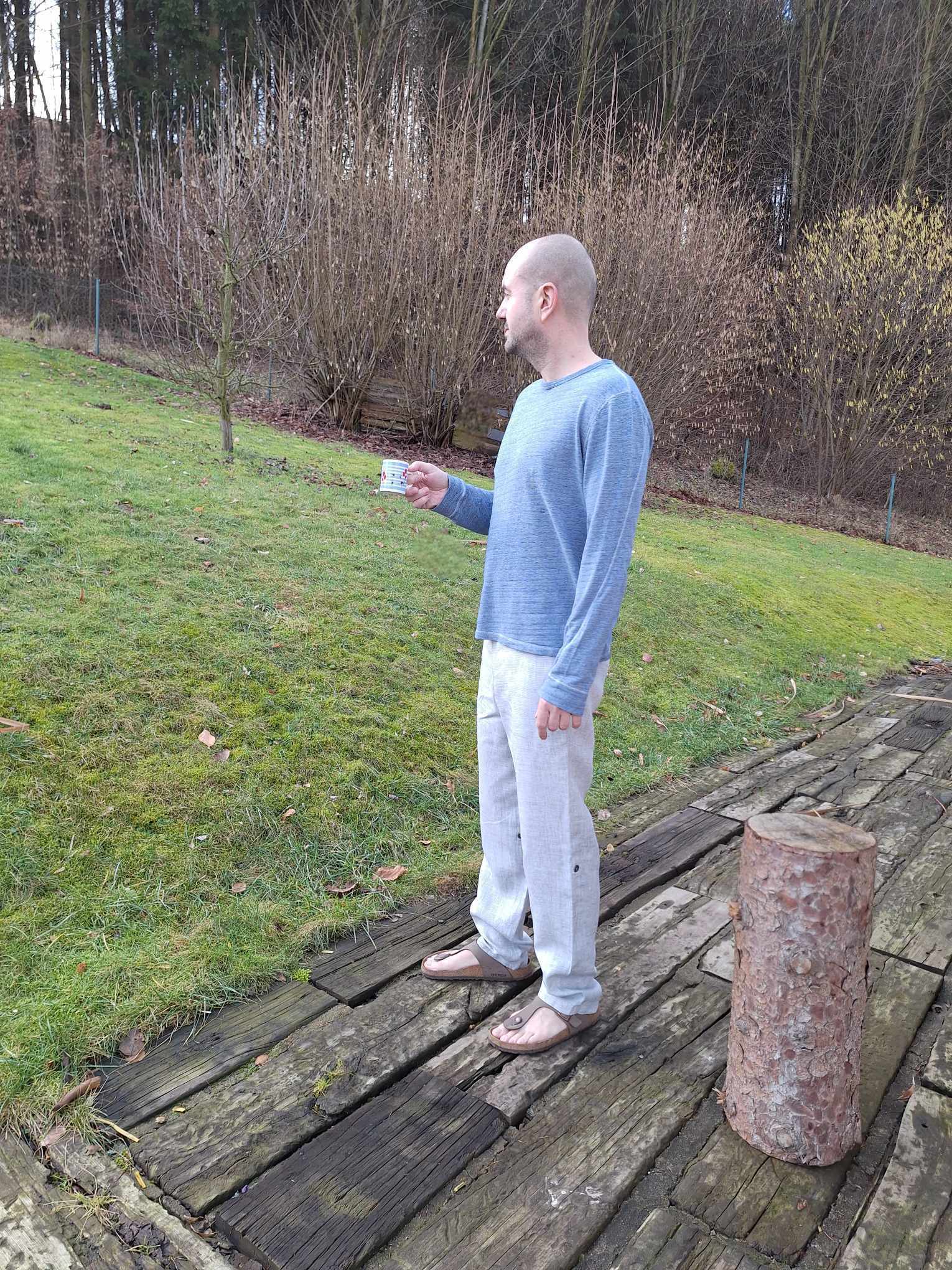 Lněné kalhoty UNI - modro-šedý proužek