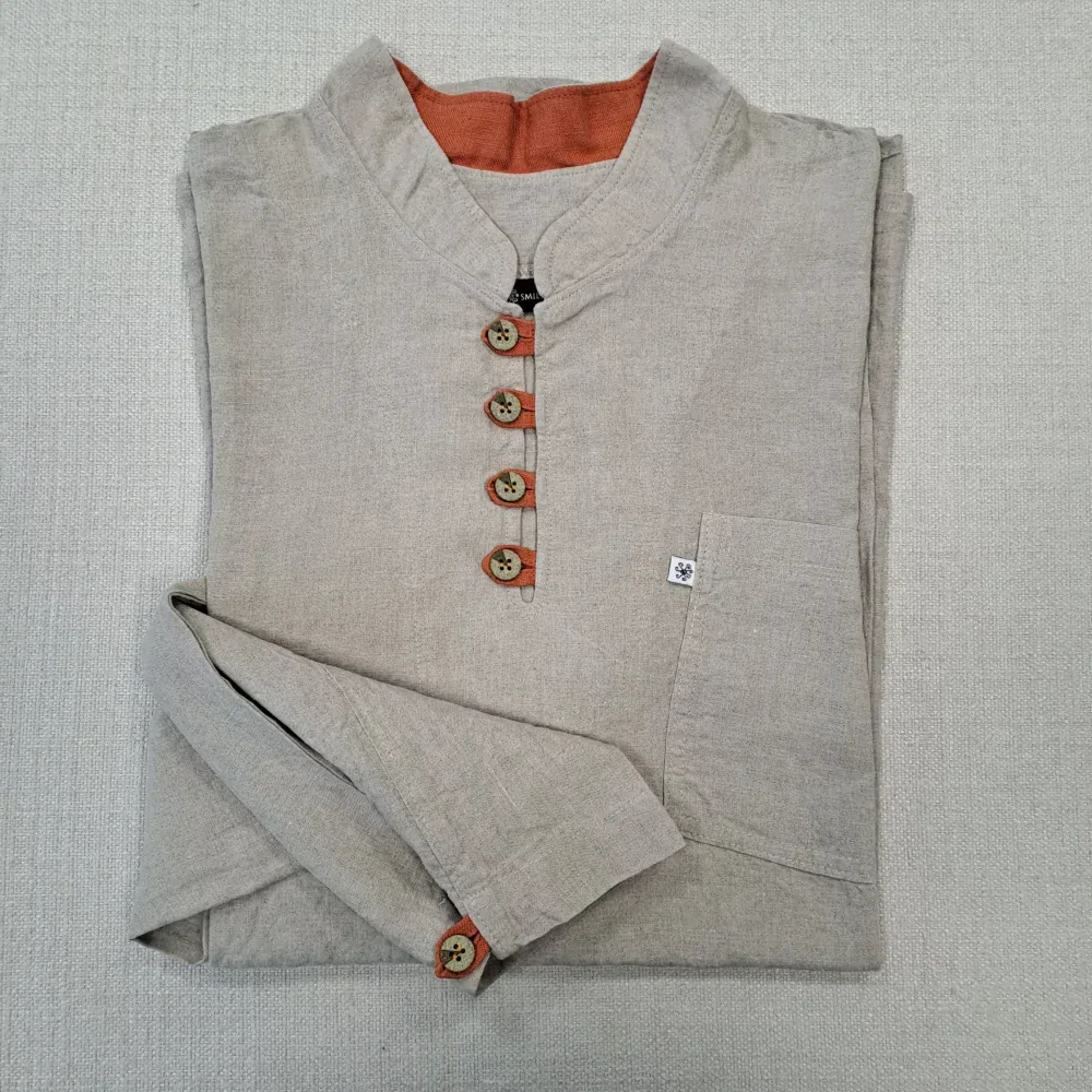 Lněná košile s oranž poutky - režná