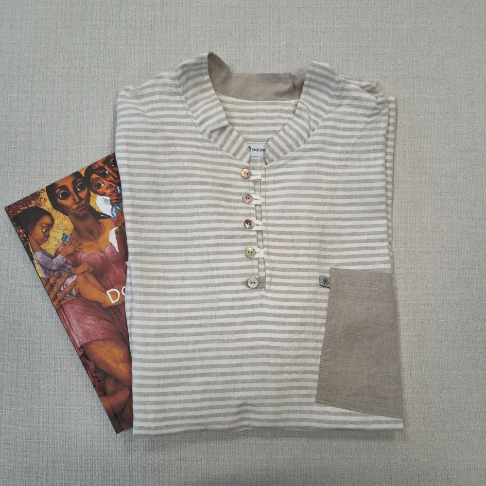 Lněná košile béžové proužky s poutky