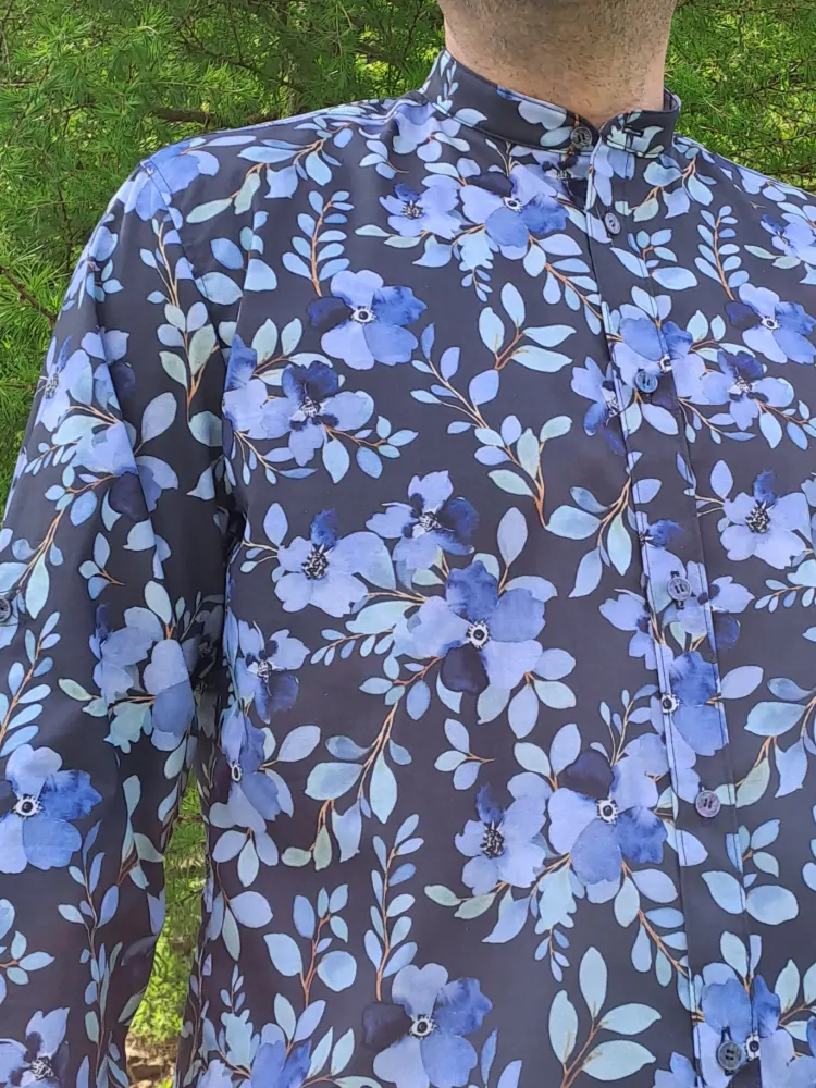 Košile propínací - modrá/květy