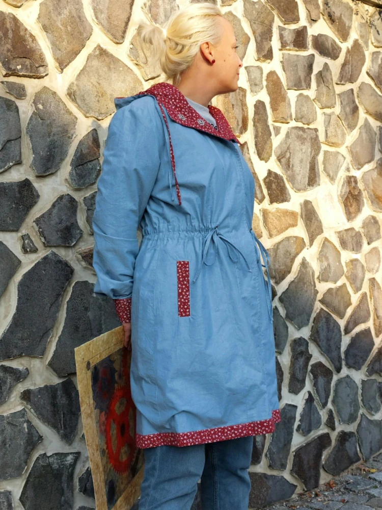 Oboustranný kabátek - světle modrý/bordo