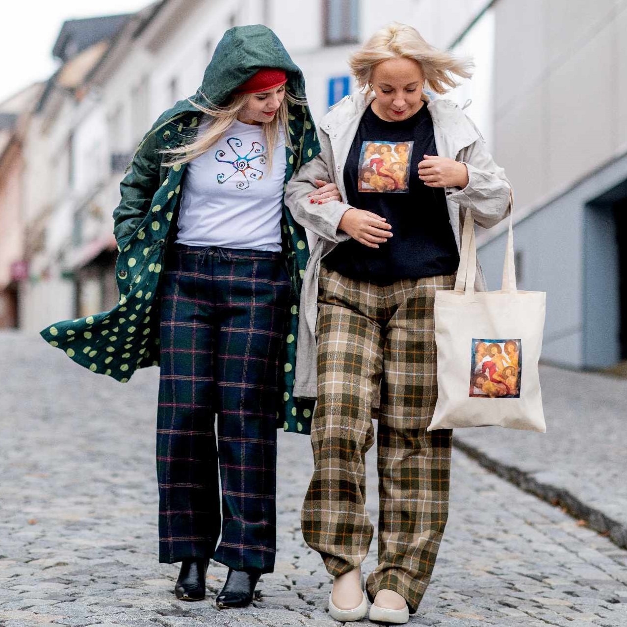 Vlněné kalhoty - světle zelená kostka