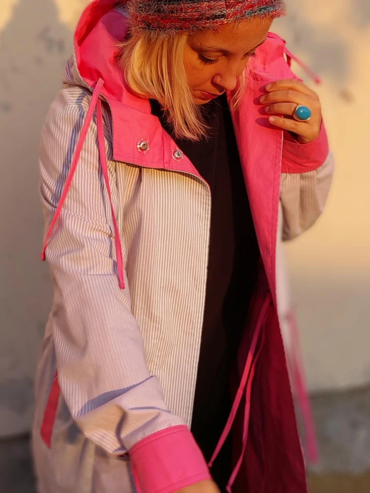 Oboustranný kabátek - růžová/proužky