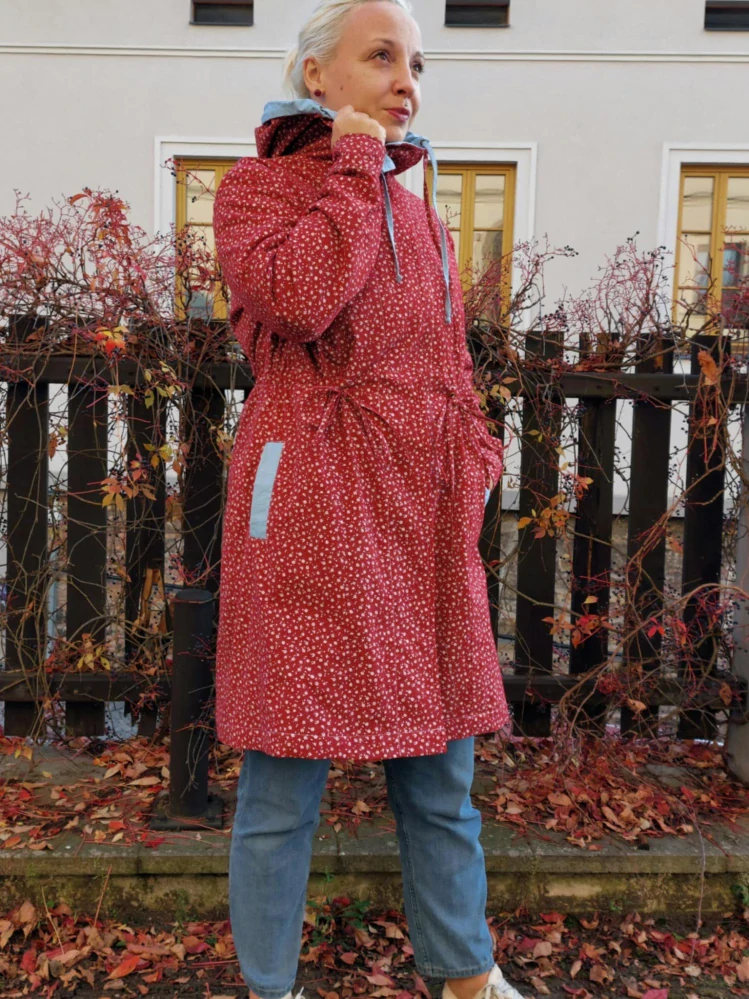 Oboustranný kabátek - světle modrý/bordo