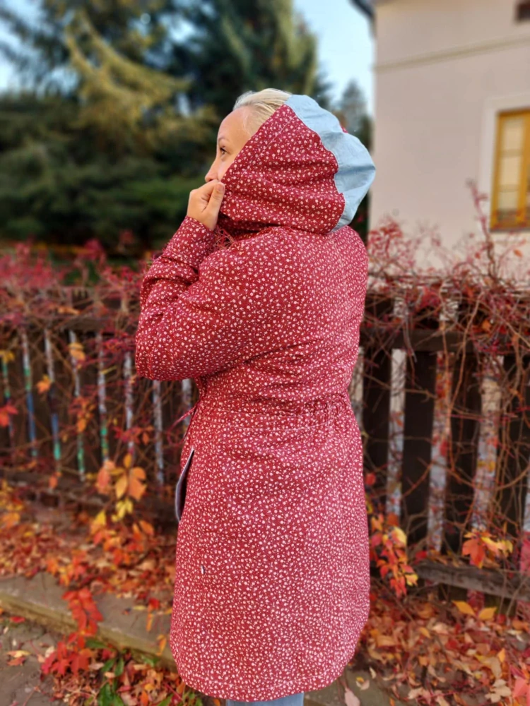 Oboustranný kabátek - světle modrý/bordo