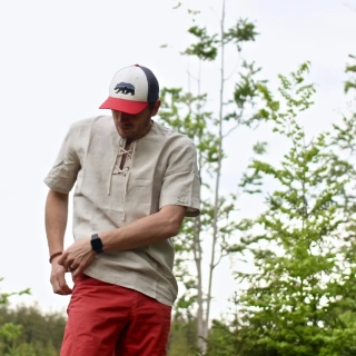 Lněná košile krátký rukáv - režná