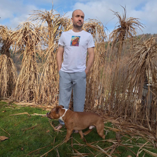 Lněné kalhoty UNI - modro-bílý proužek