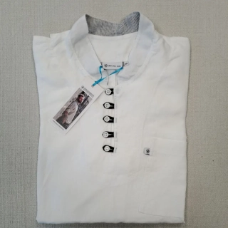 Lněná košile s černými poutky - bílá