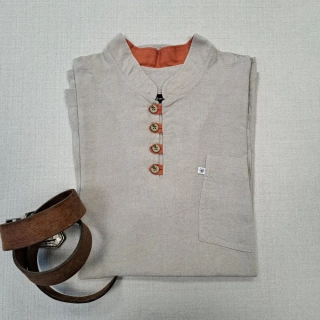 Lněná košile s oranž poutky - režná