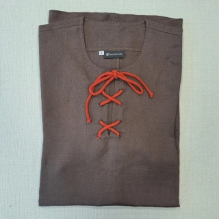 Lněná košile hnědá - šněrovací KRÁTKÝ RUKÁV