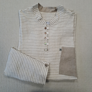 Lněná košile béžové proužky s poutky