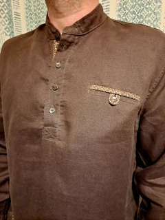 Lněná košile s knoflíky - hnědá