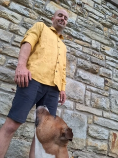 Celopropínací lněná košile žlutá s černou